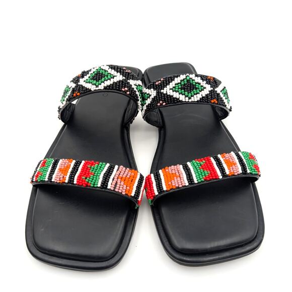 Farm Rio Beaded Slide Sandal Women's Square Open Toe Black Size US9 EU40 - Picture 2 of 13